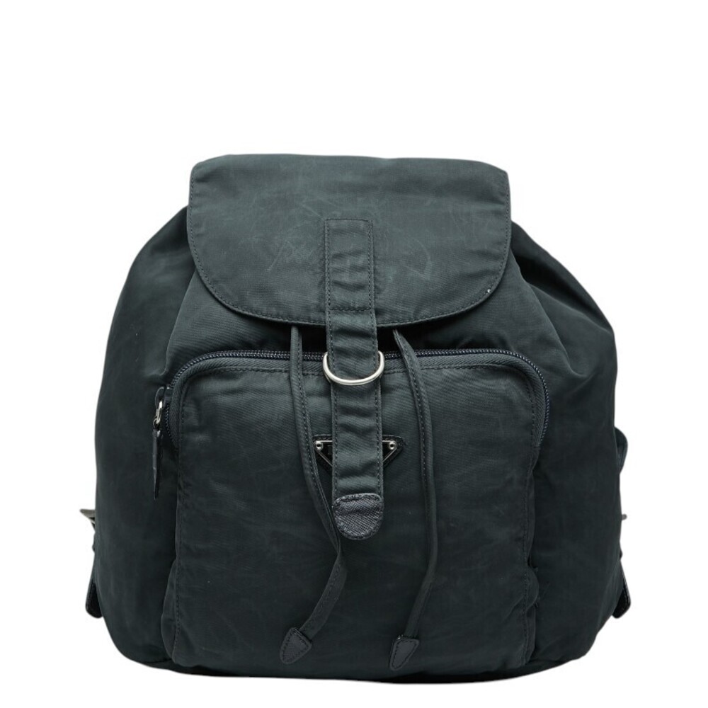 Prada Triangle Plate Backpack Daypack Dark Green Tessuto